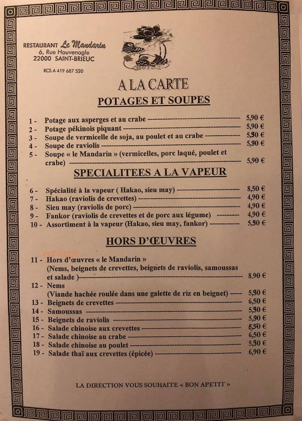 Le Mandarin — carte page 1