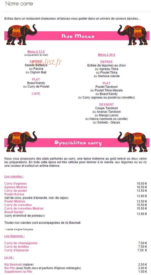 Le Tandoori — carte page 1