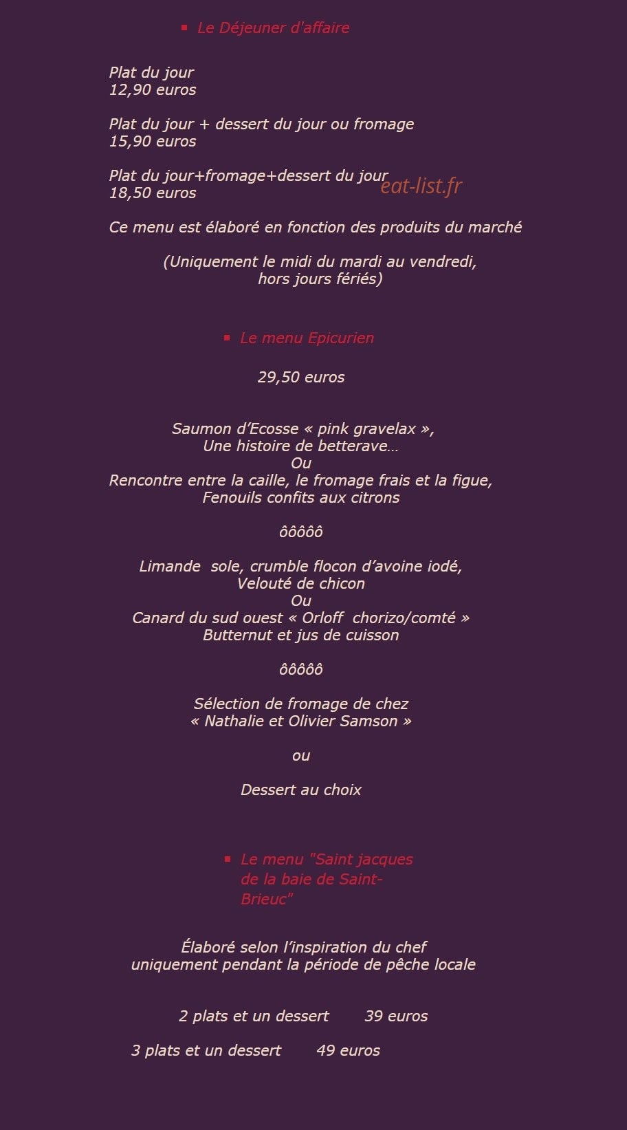 Ô saveurs — carte page 1