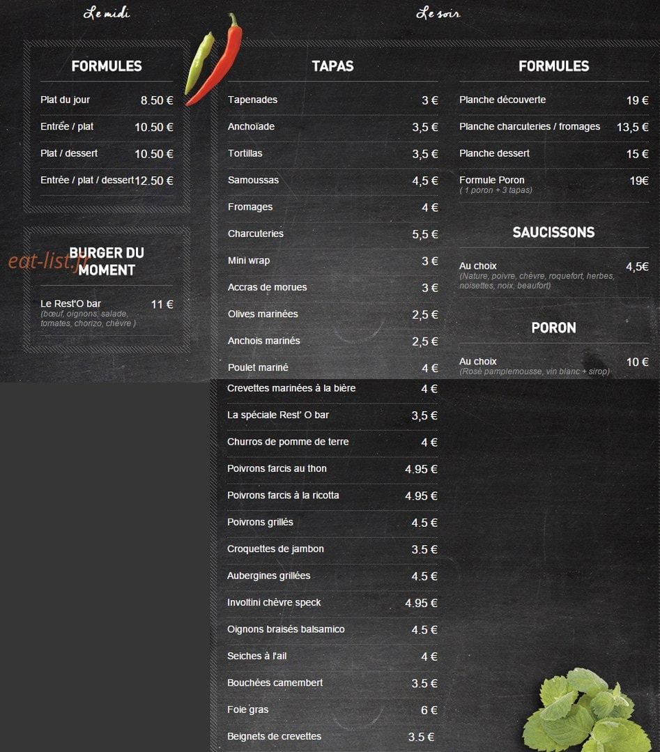 Rest' O bar — carte page 1