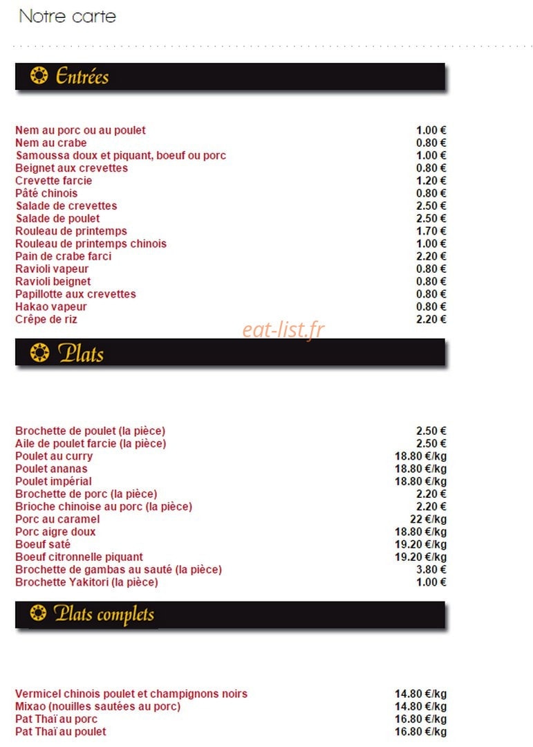 Saveurs D'asie — carte page 1