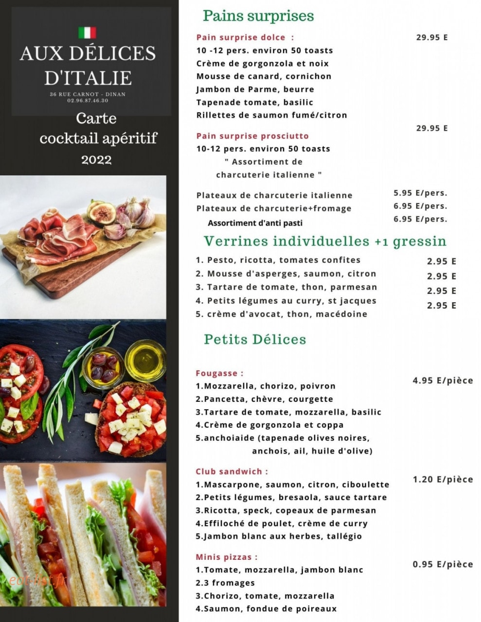 Aux Délices d'Italie — carte page 1
