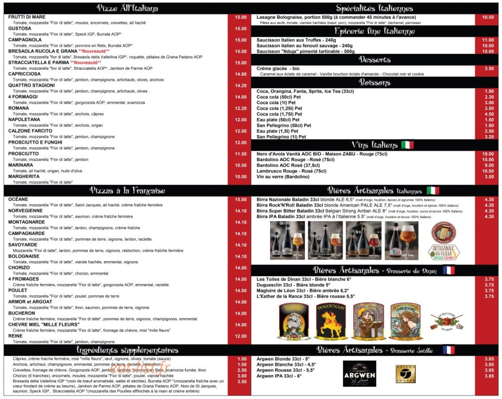Bella pizza — carte page 1