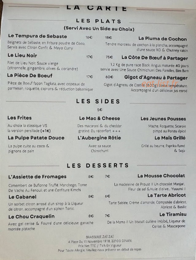 Brasserie Zaï Zaï — carte page 1
