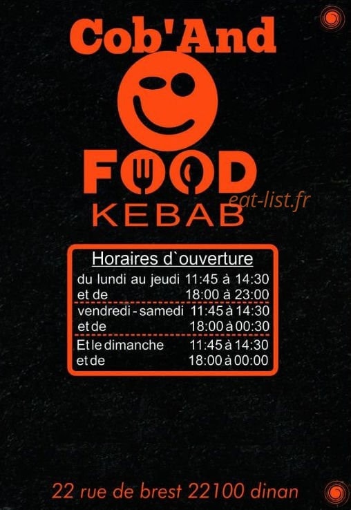 Cob'And food — carte page 1