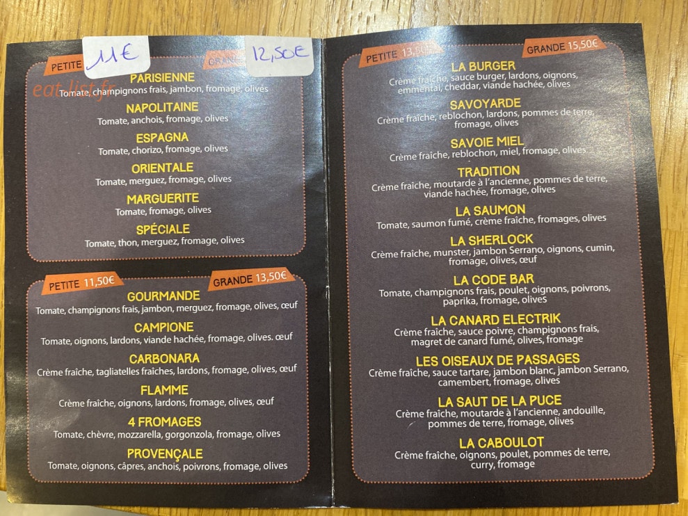 L'instant pizza — carte page 2