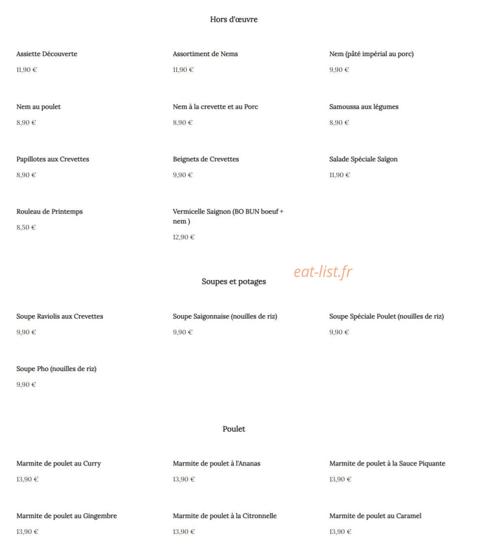 Le Saigon — carte page 1