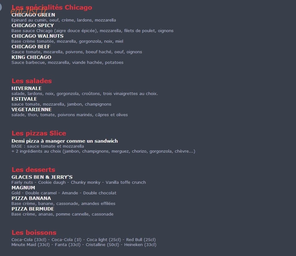Chicago Slice Pizza — carte page 2