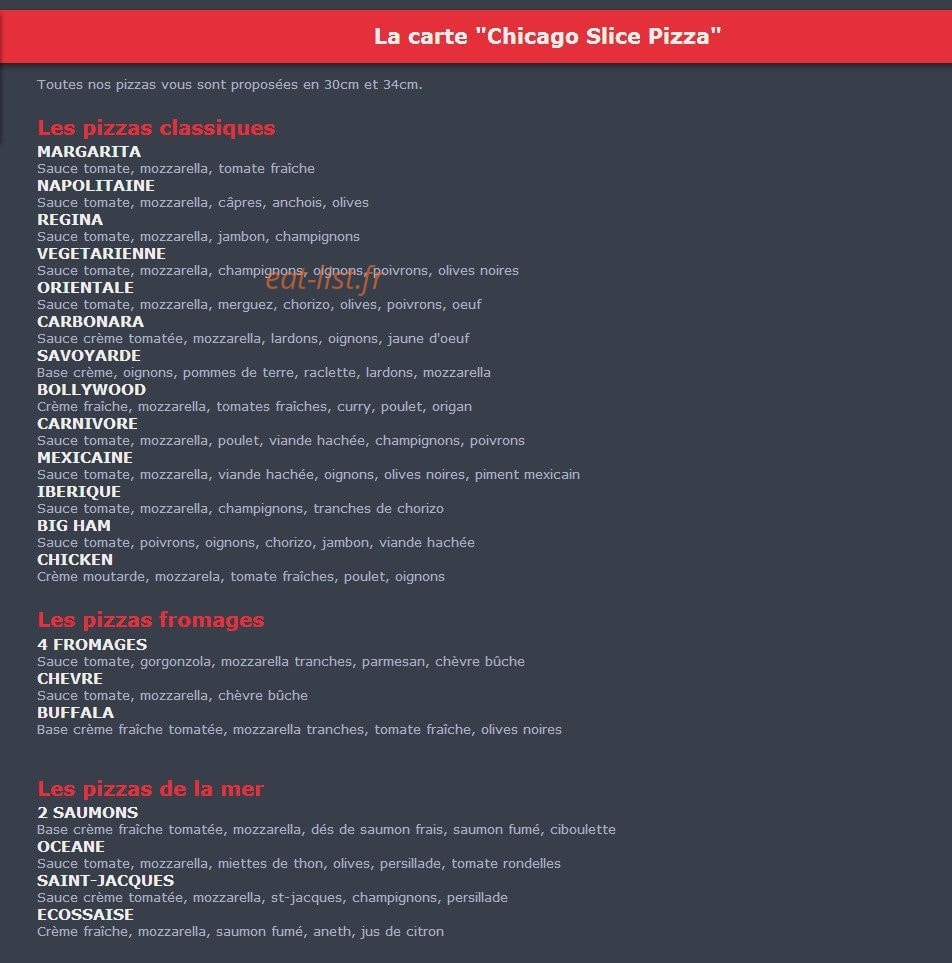 Chicago Slice Pizza — carte page 1