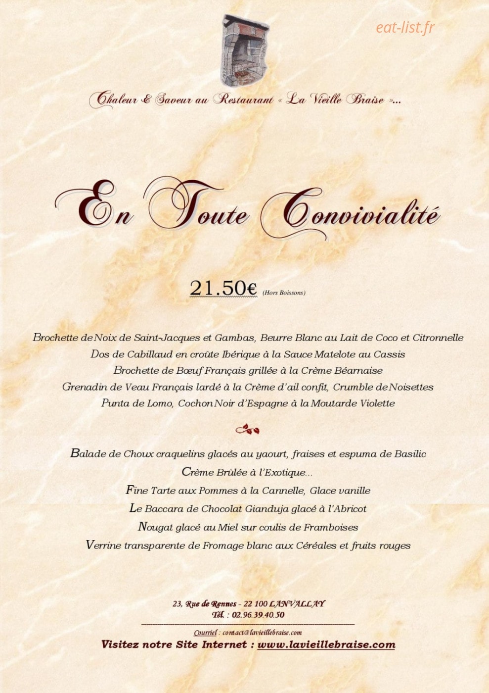 La Vieille Braise — carte page 1