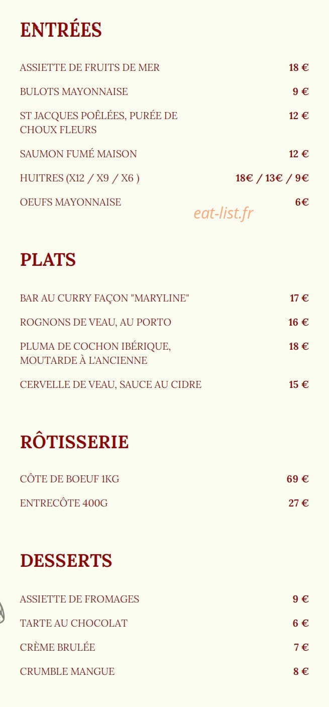 Le Bistrot de Gaston — carte page 1