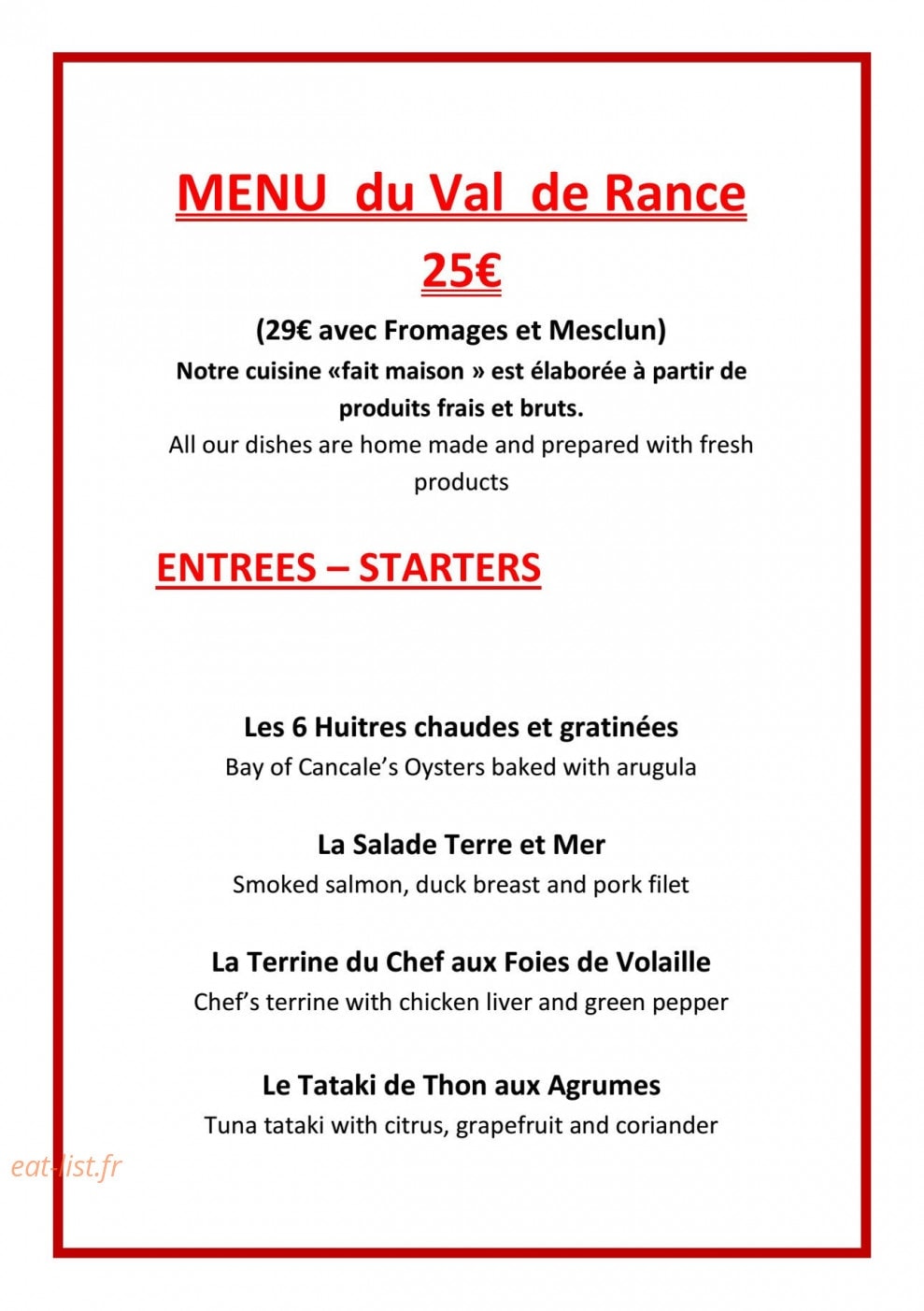 Auberge du Val de Rance — carte page 2