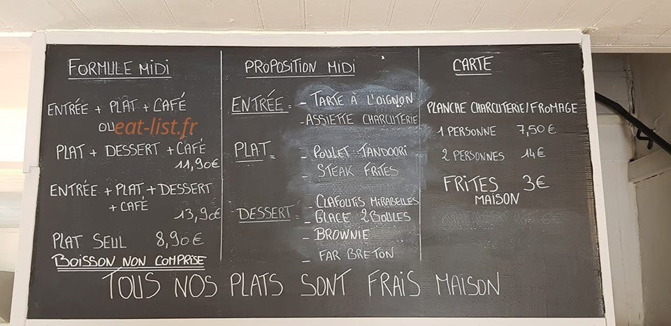 Le Bistrot des Sports — carte page 1