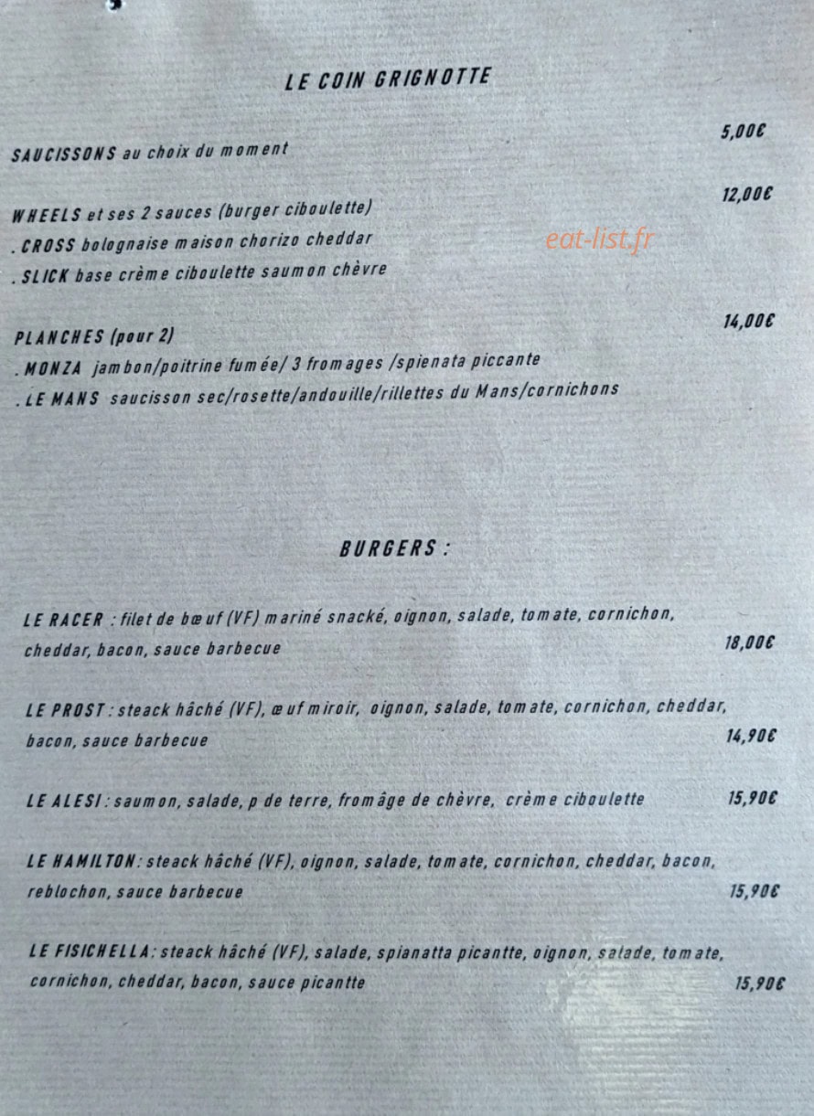 Le Racer Café — carte page 1