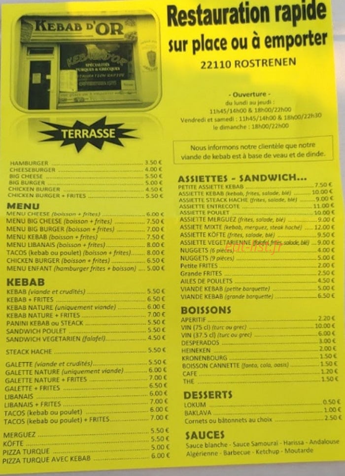 Kebab d'Or — carte page 1
