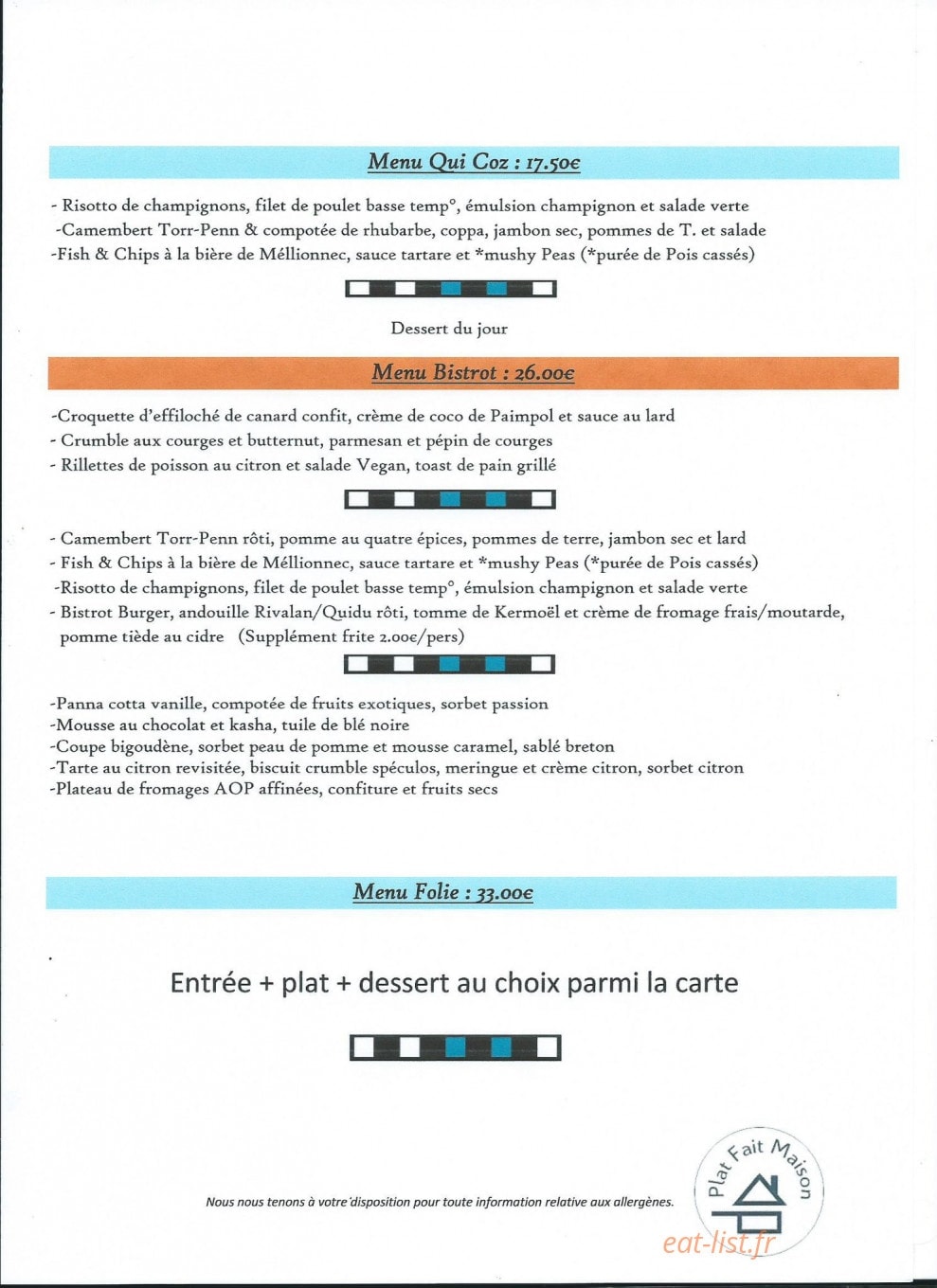 Le Bistrot qui Coz — carte page 2