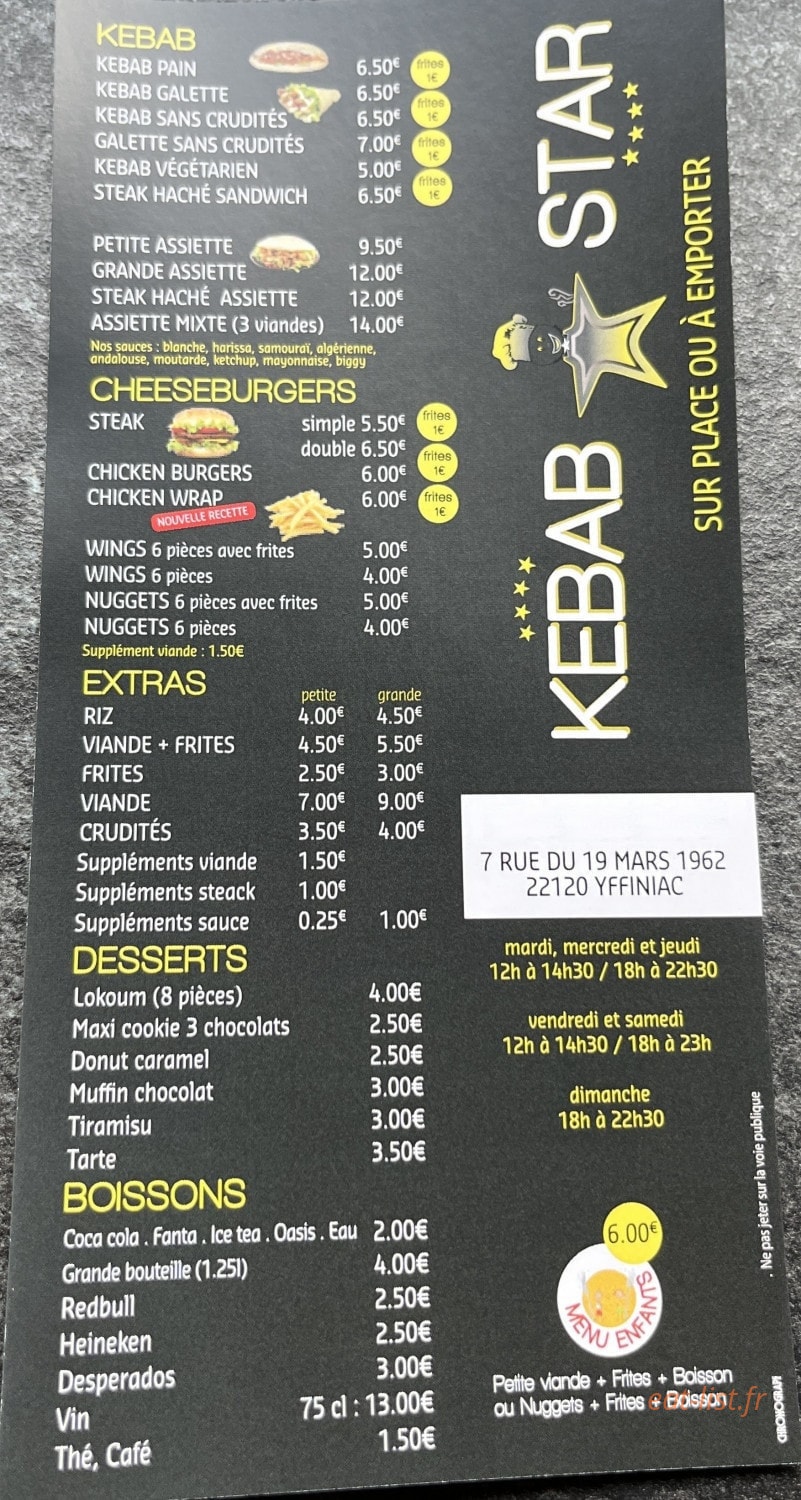 Kebab Star — carte page 1