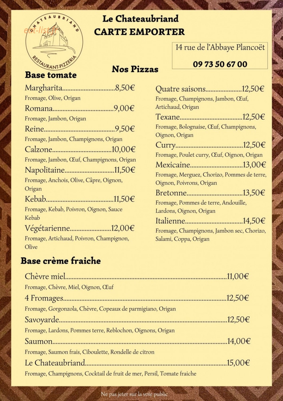 Le Chateaubriand — carte page 1