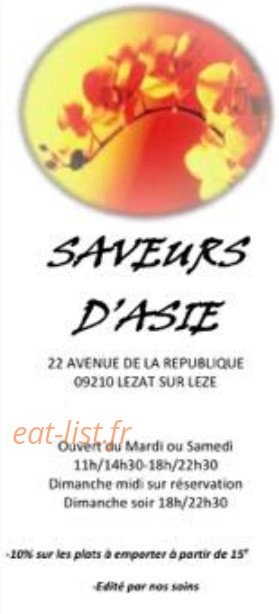 Les Saveurs De l'Asie — carte page 1