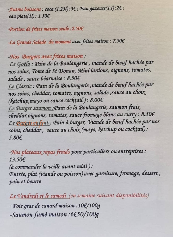 L'Auberge du Goëlo — carte page 2