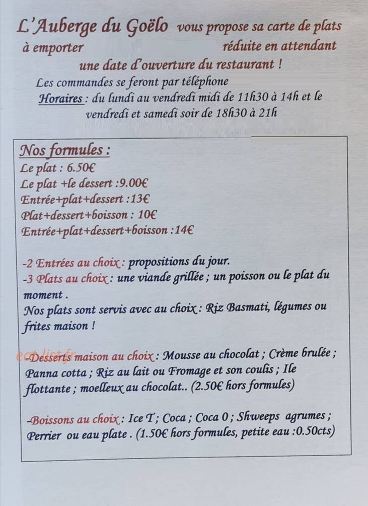 L'Auberge du Goëlo — carte page 1