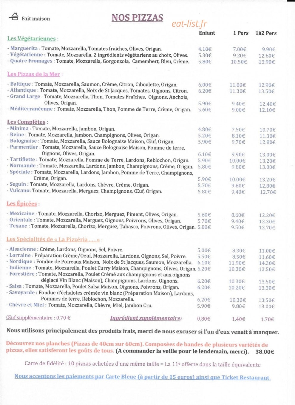 La Pizzéria — carte page 3