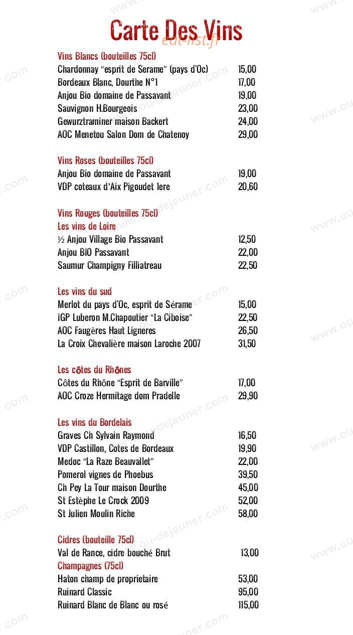Brasserie l'O — carte page 1