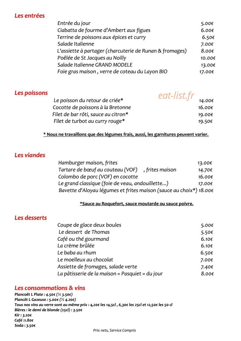 Brasserie l'O — carte page 3