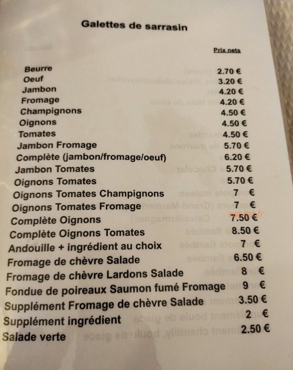 Crêperie du Petit Vally — carte page 1