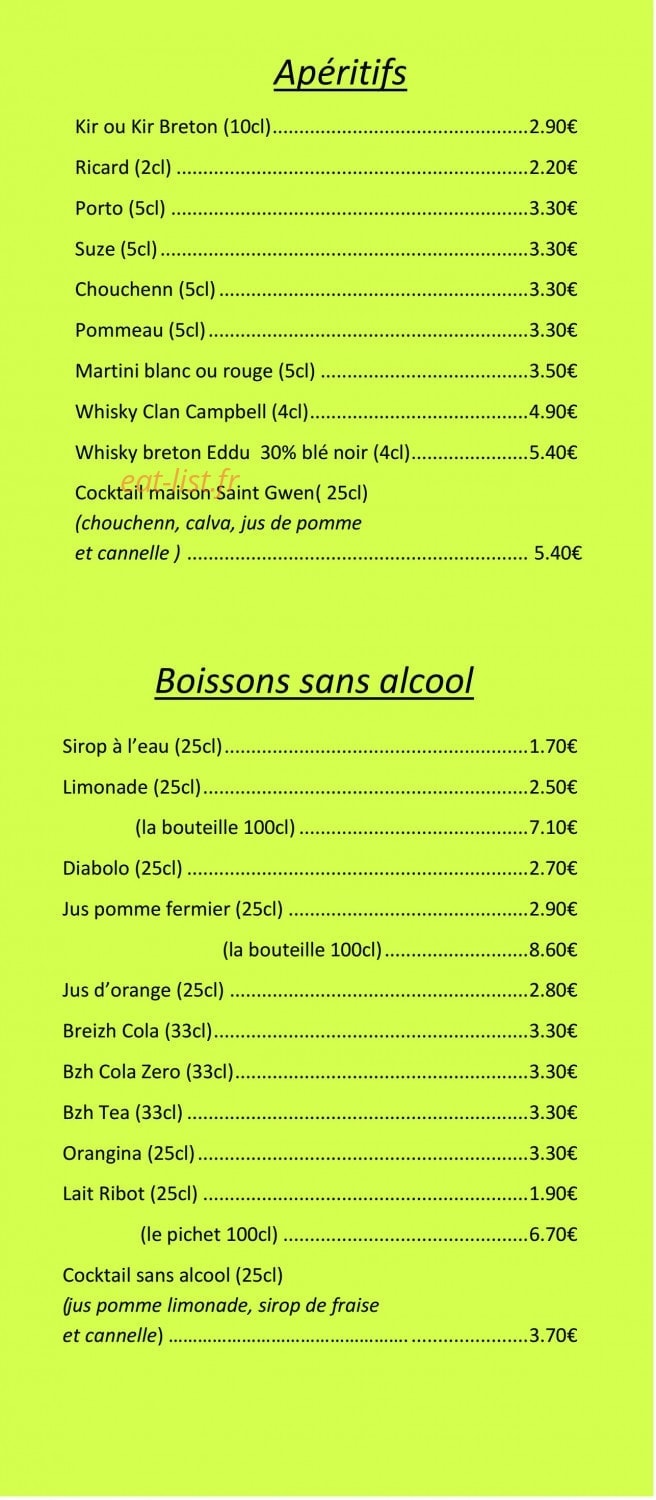 Crêperie Saint Yves — carte page 6