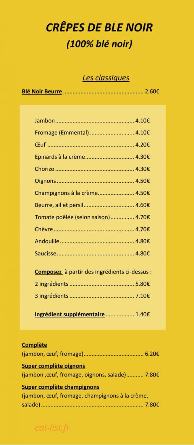 Crêperie Saint Yves — carte page 1