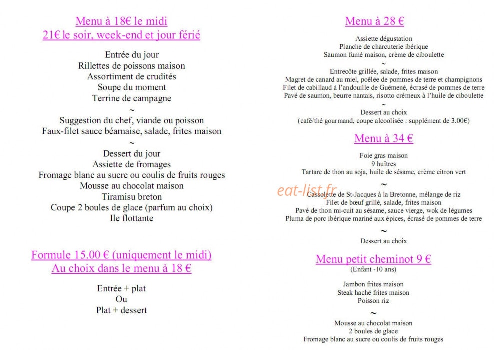 L'Express Restaurant — carte page 2