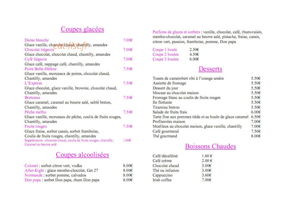 L'Express Restaurant — carte page 3