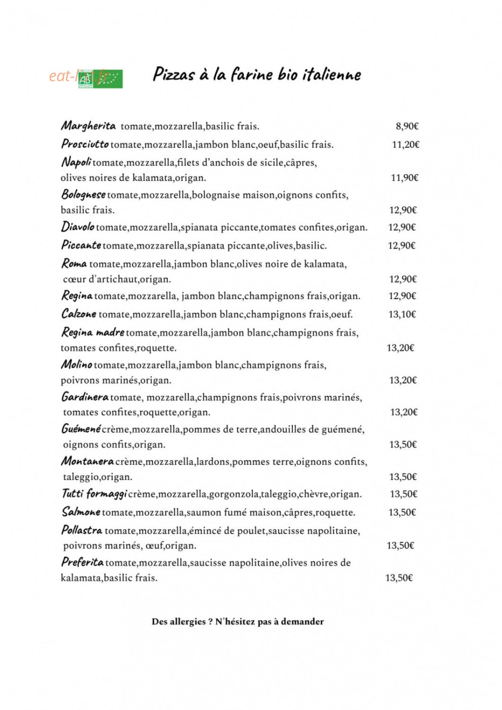 pizzeria La mama — carte page 3