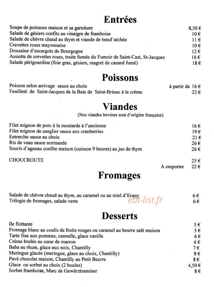 Restaurant Le Victorine — carte page 1
