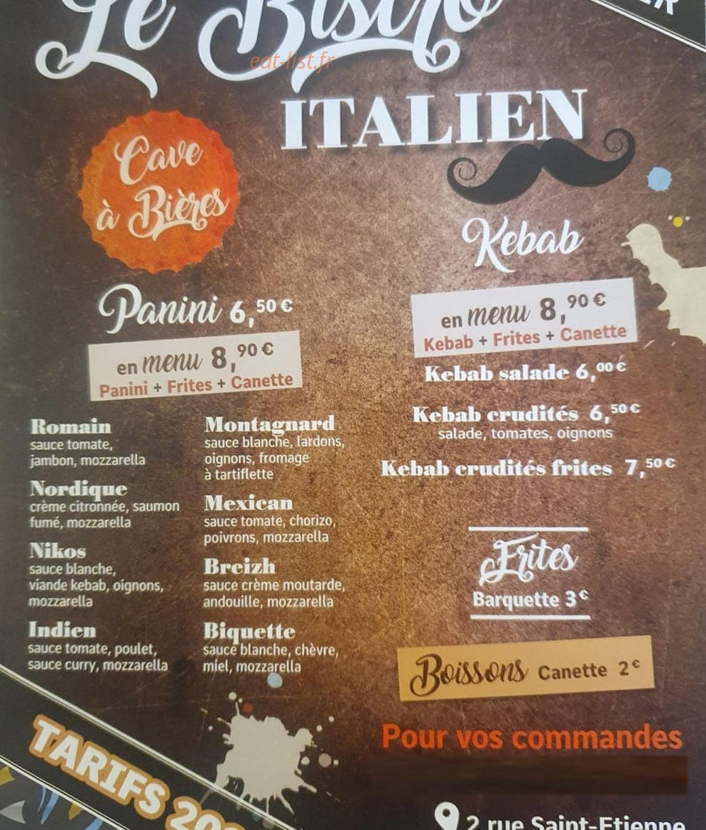 Le Bistro Italien — carte page 1