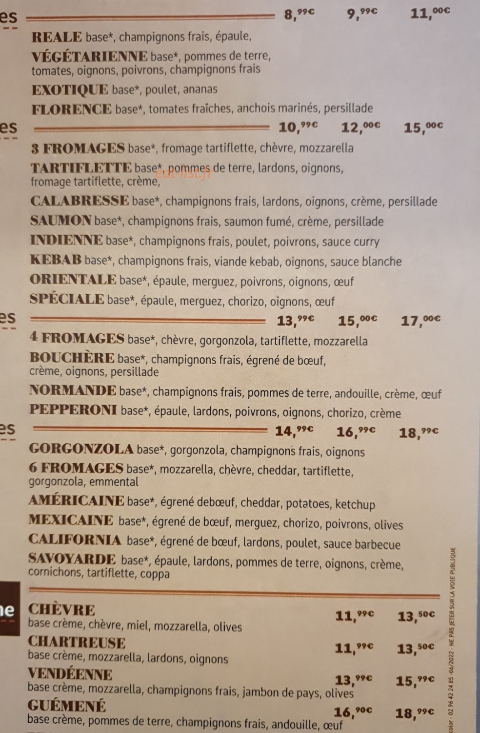 Le Bistro Italien — carte page 2