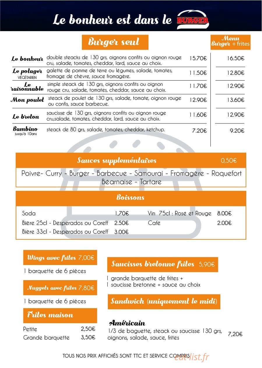 Le bonheur est dans le burger — carte page 1