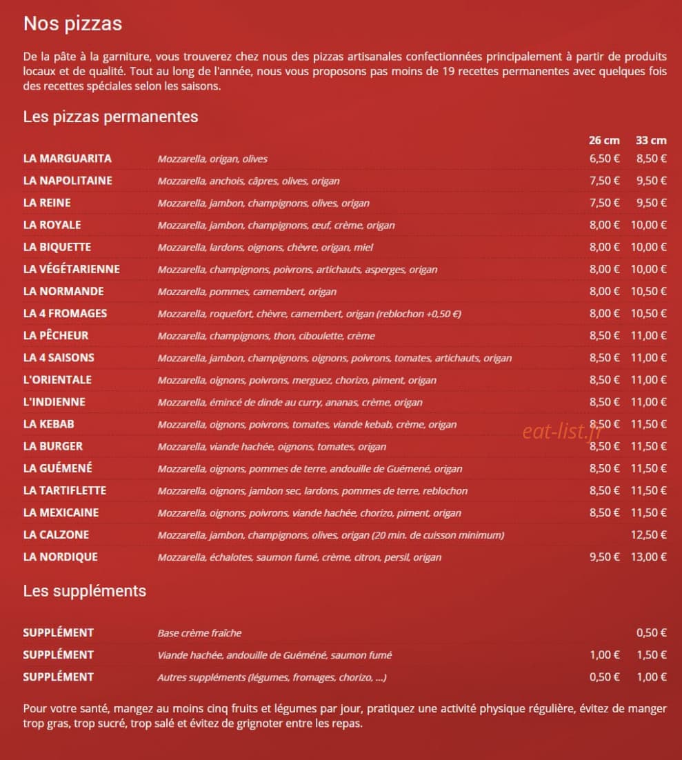 Ar Rwan Pizza — carte page 1