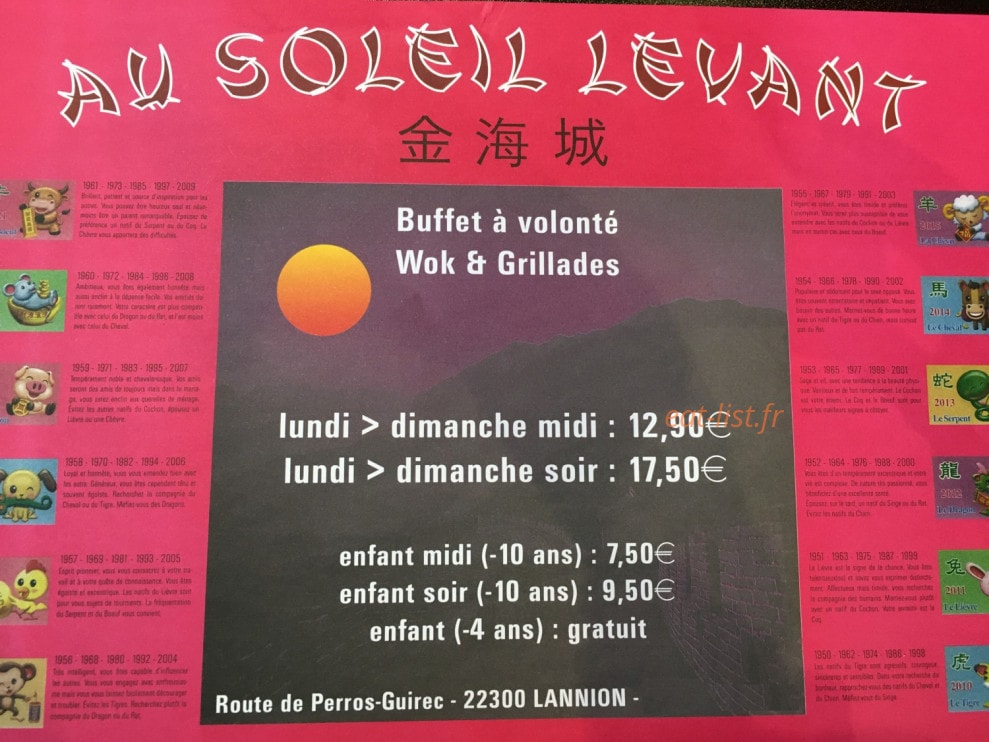 Au Soleil Levant — carte page 1