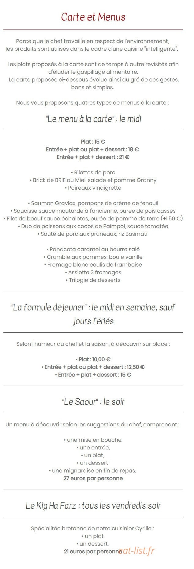 Restaurant Ti Saour — carte page 1