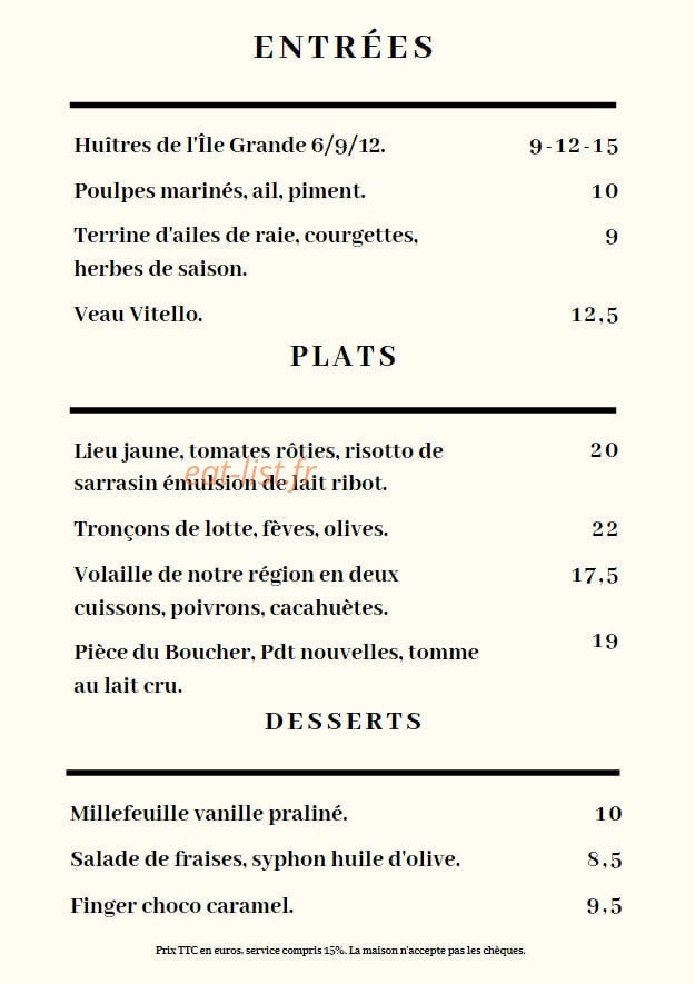 Hotel de la Plage — carte page 1