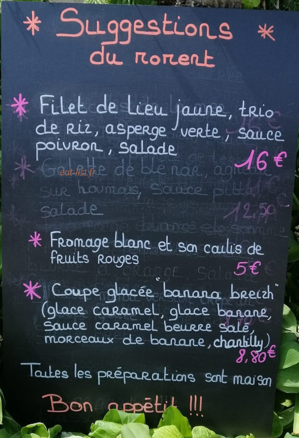 Carte et menu de Crêperie Sant Erwan à Trédrez-Locquémeau — L'ardoise