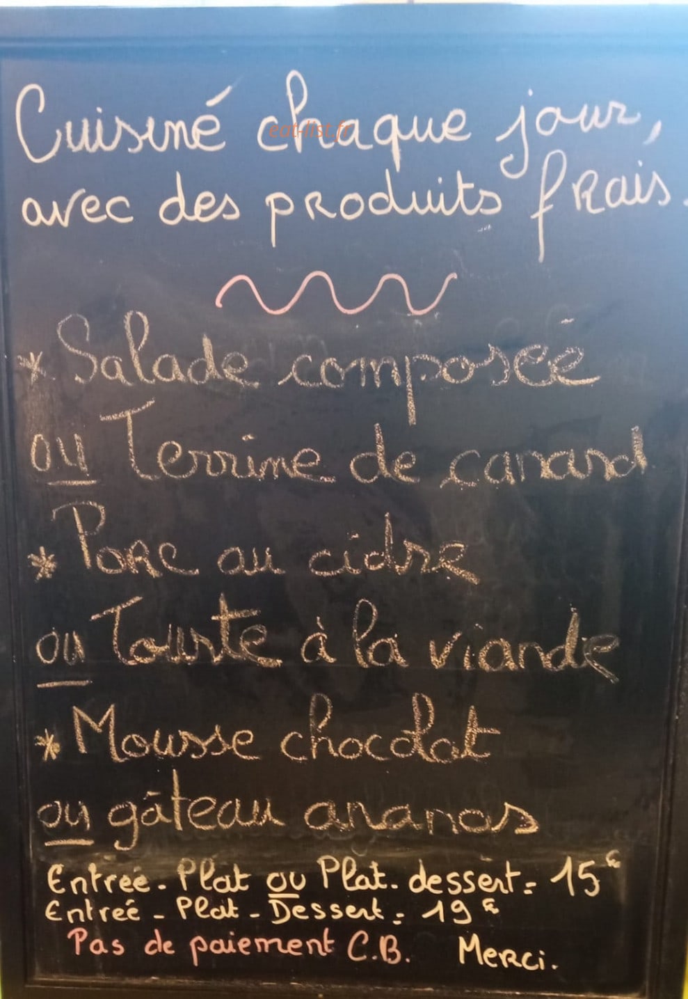 Carte et menu de L'Autel de l'Abeille à Trédrez-Locquémeau — L'ardoise