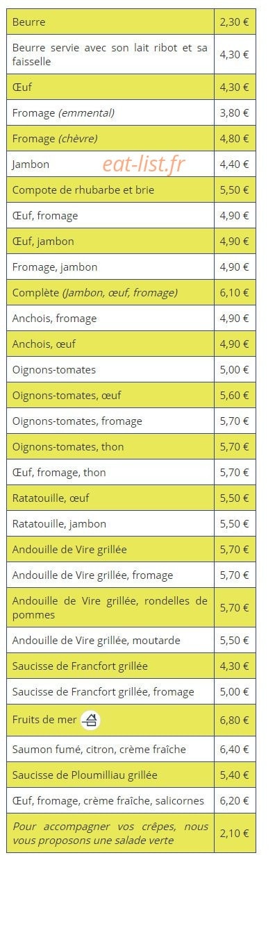 Creperie de la mer — carte page 1