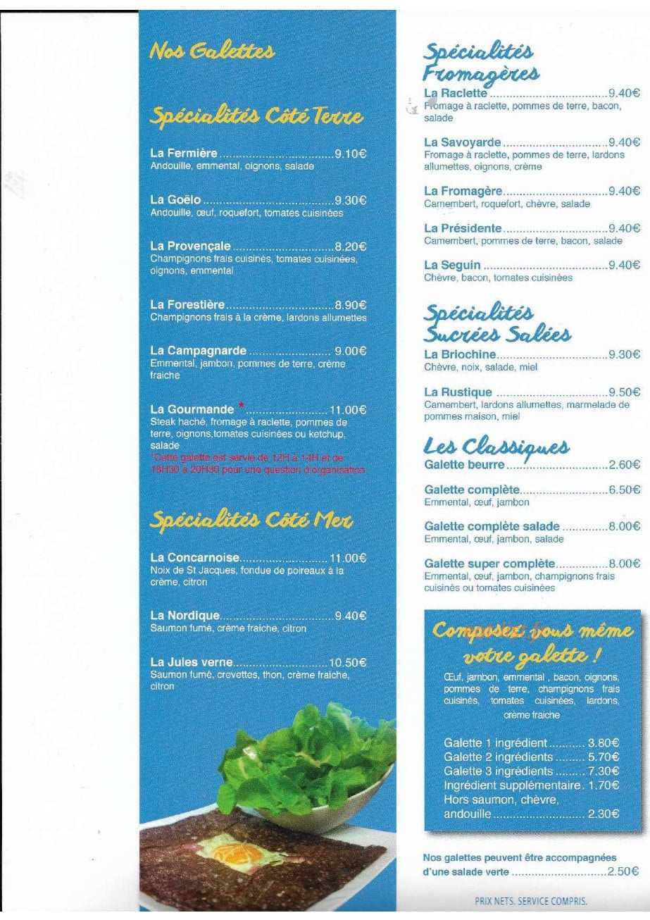 Crêperie des iles — carte page 2