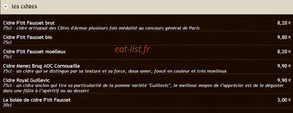 La crêperie des grèves — carte page 12