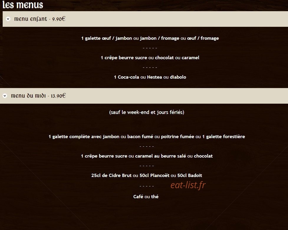 La crêperie des grèves — carte page 1