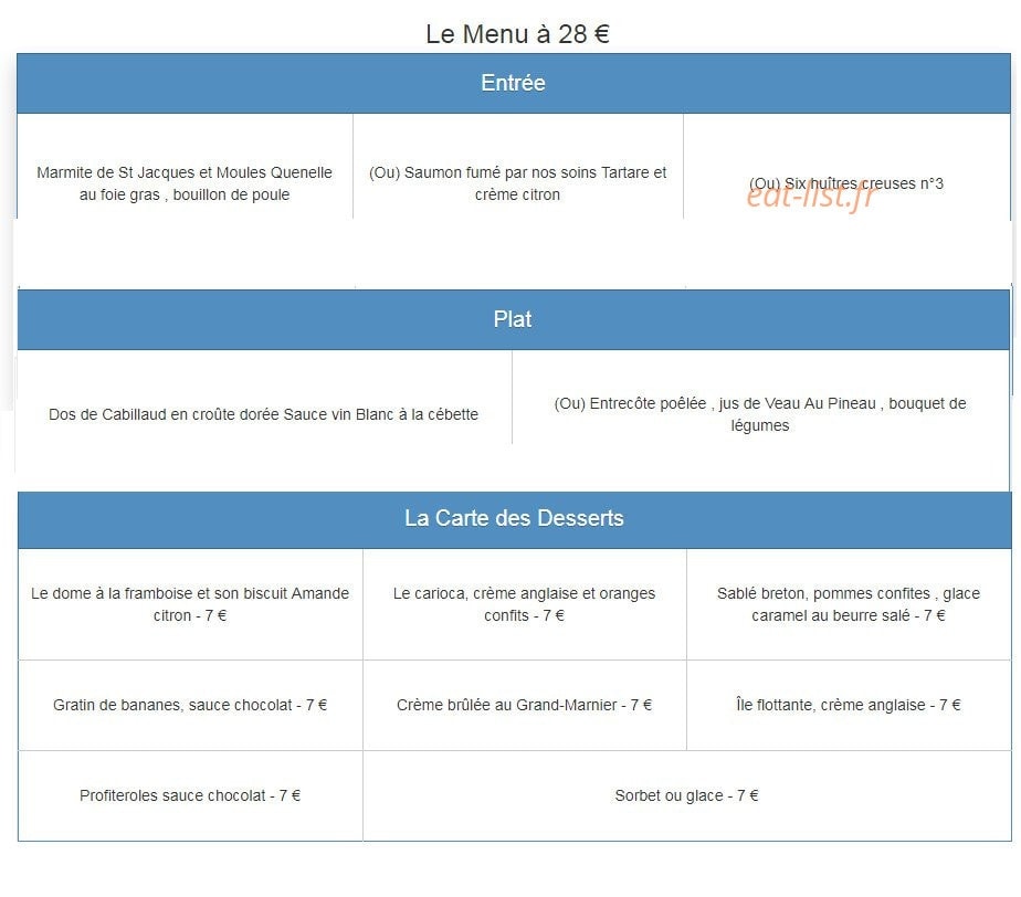 Au Biniou — carte page 1