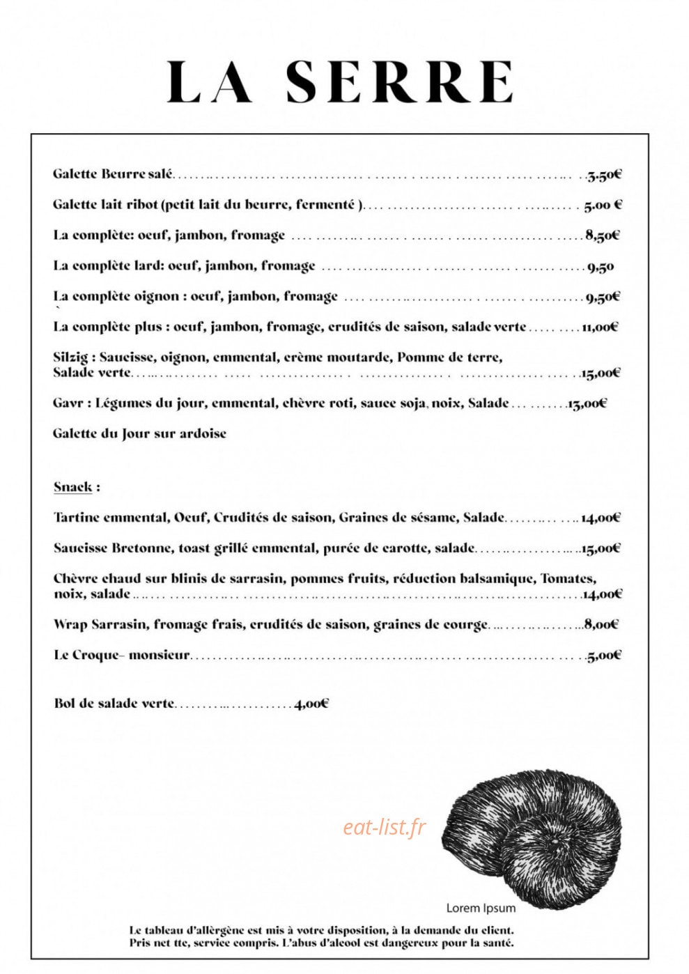 La Serre Chez Marie — carte page 1